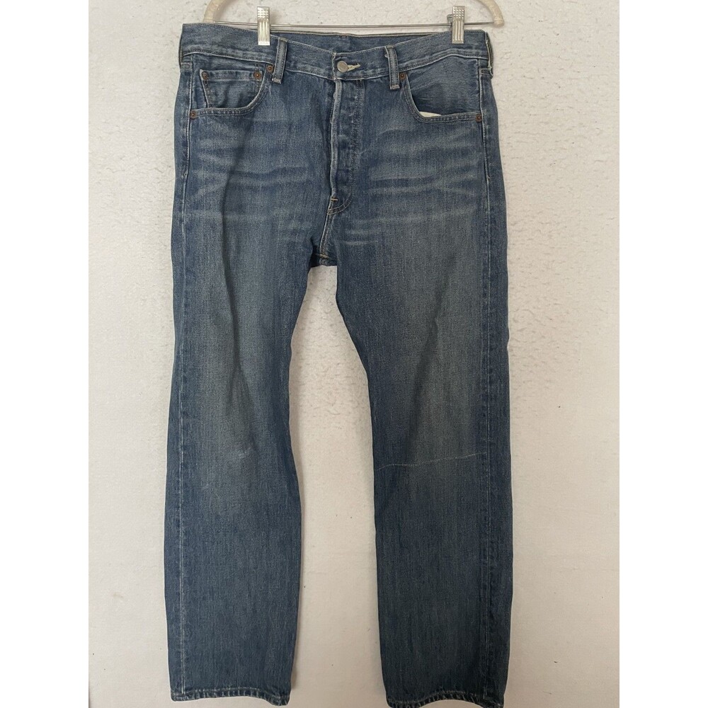 Levis 501 Original Straight Leg Button Fly Blue Denim Jeans Mens 34x30